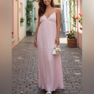 Missguided Pink Satin Cami Crinkle Maxi Dress